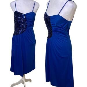 Vintage GlenRob Party Dress Bright Blue Sequin Detail Strappy Womens Size XS